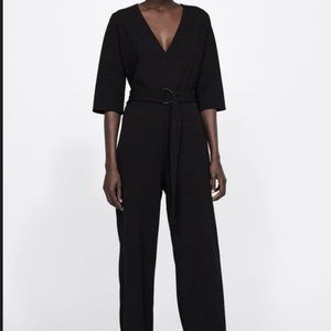 Brand New Zara Black Jumpsuit w/ belt & buckle-sm